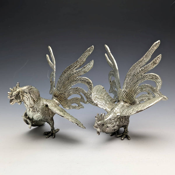 British Vintage Pewter Chicken Figurine Pair